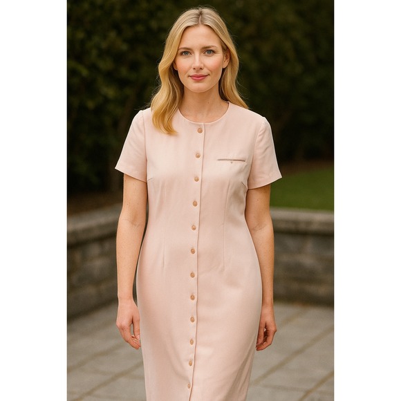 Talbots Pure‎ Silk Button Front Dress Career Professional Blush Pink Petite 8 - Picture 1 of 8